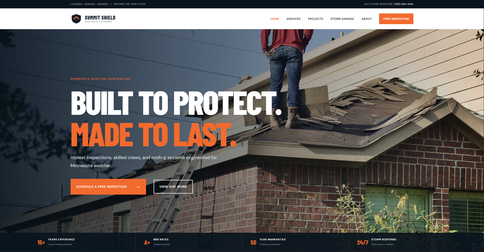 Roofing company website designed by NorLoon